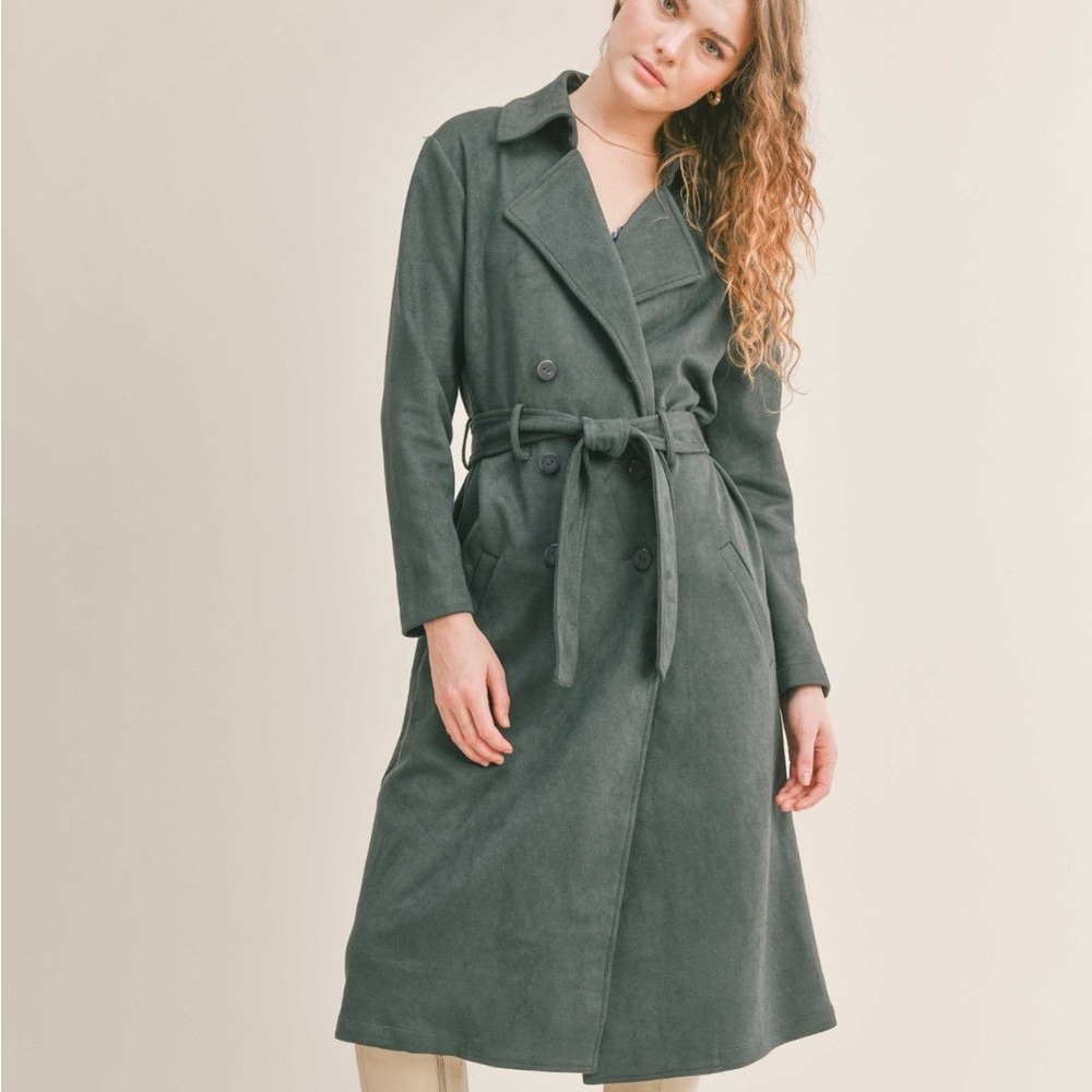 NWT Sage Green Trench Coat, Sadie & Sage, faux Suede,‎ So Soft!